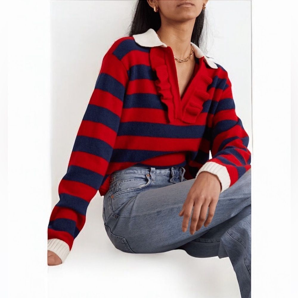 Philosophy‎ di Lorenzo Serafina Navy/Red Stripe Ruffle Sweater size 6 $530